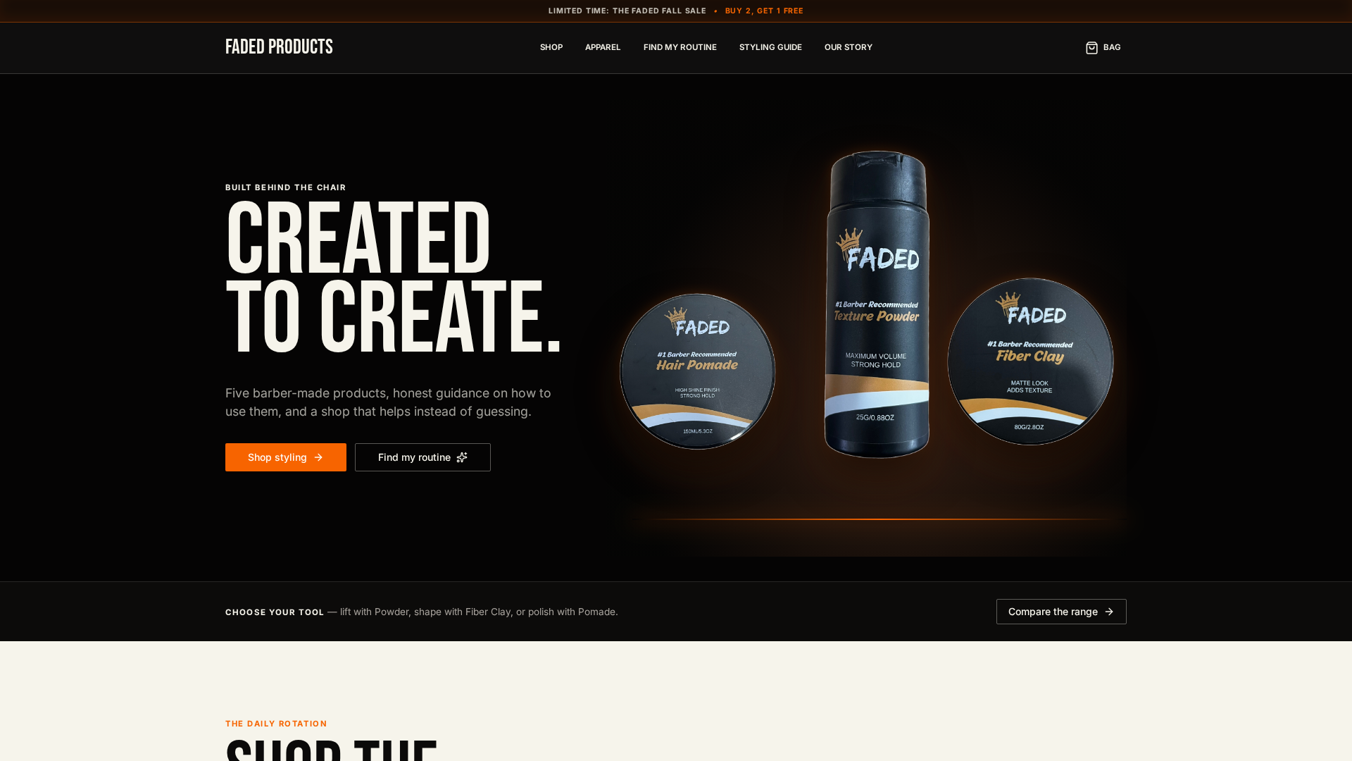 Faded Products website homepage